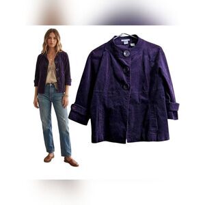 JP Evolution corduroy cotton eggplant color 3/4 length sleeve  jacket size s